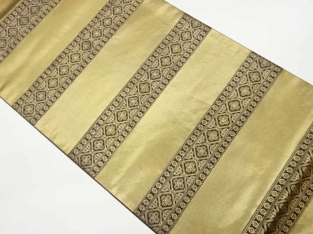 JAPANESE FUKURO OBI / EMBROIDERY / KINSAI / STRIPE & ABSTRACT FLOWER RHOMBUS